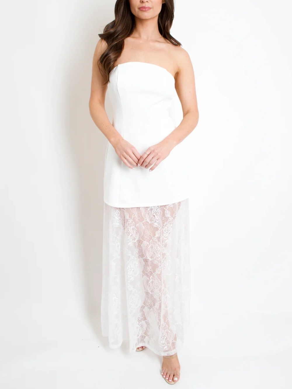 Strapless White Lace Maxi Dress